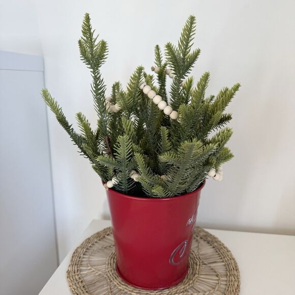 Handmade Artificial Christmas Tree Arrangement in Metal Bucket Faux Pine Tree - Picture 2 of 7